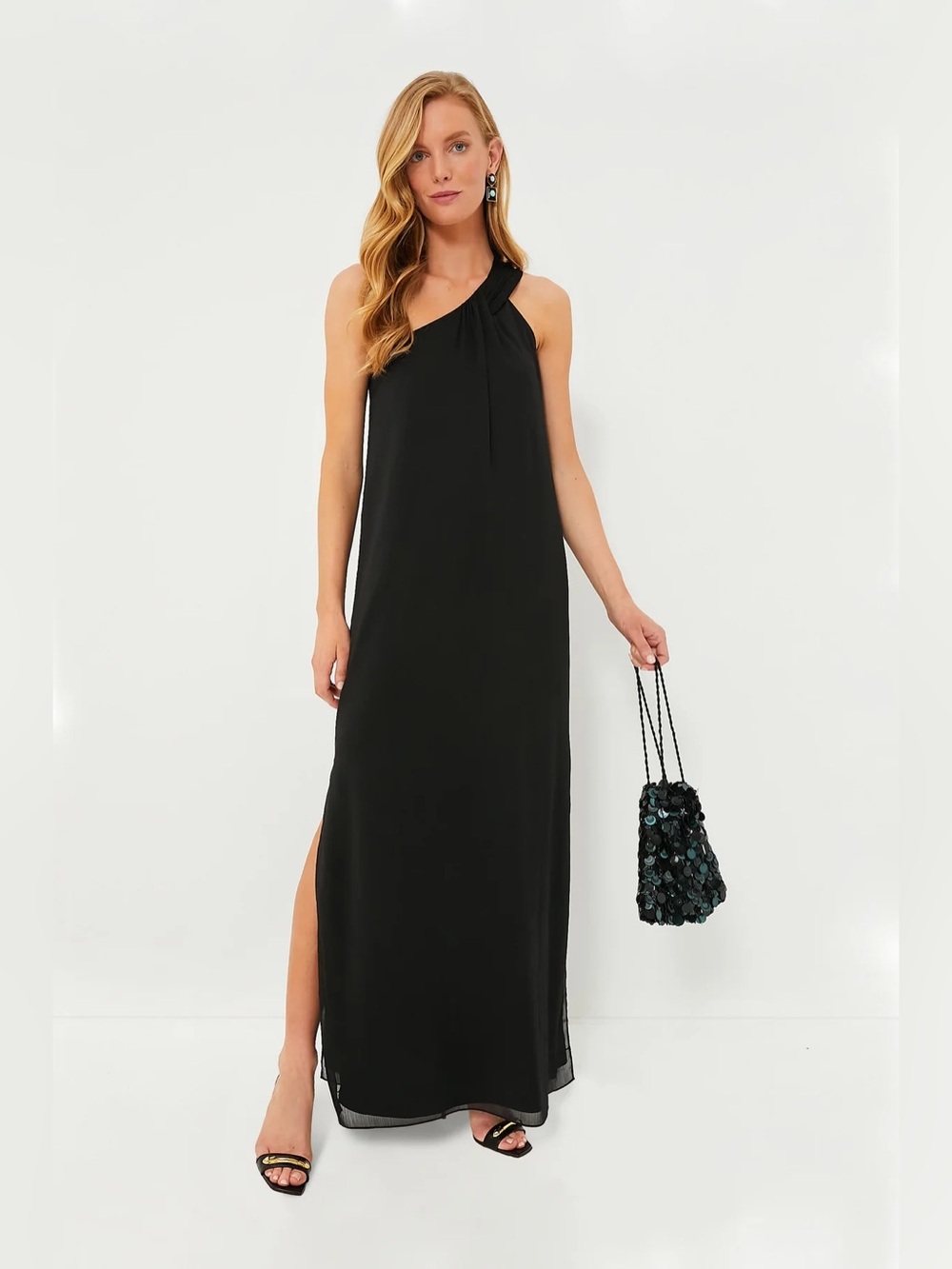 Pomander Place Tuckernuck Soleil One Shoulder Gown Maxi Dress Black XXL